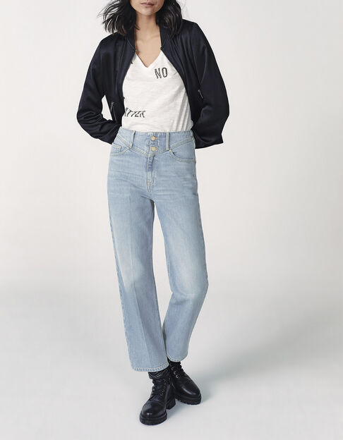 Slouchy jeans lichtblauw mid waist cropped lengte dames