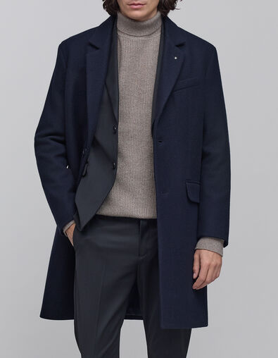 Abrigo largo de lana azul marino para hombre - IKKS