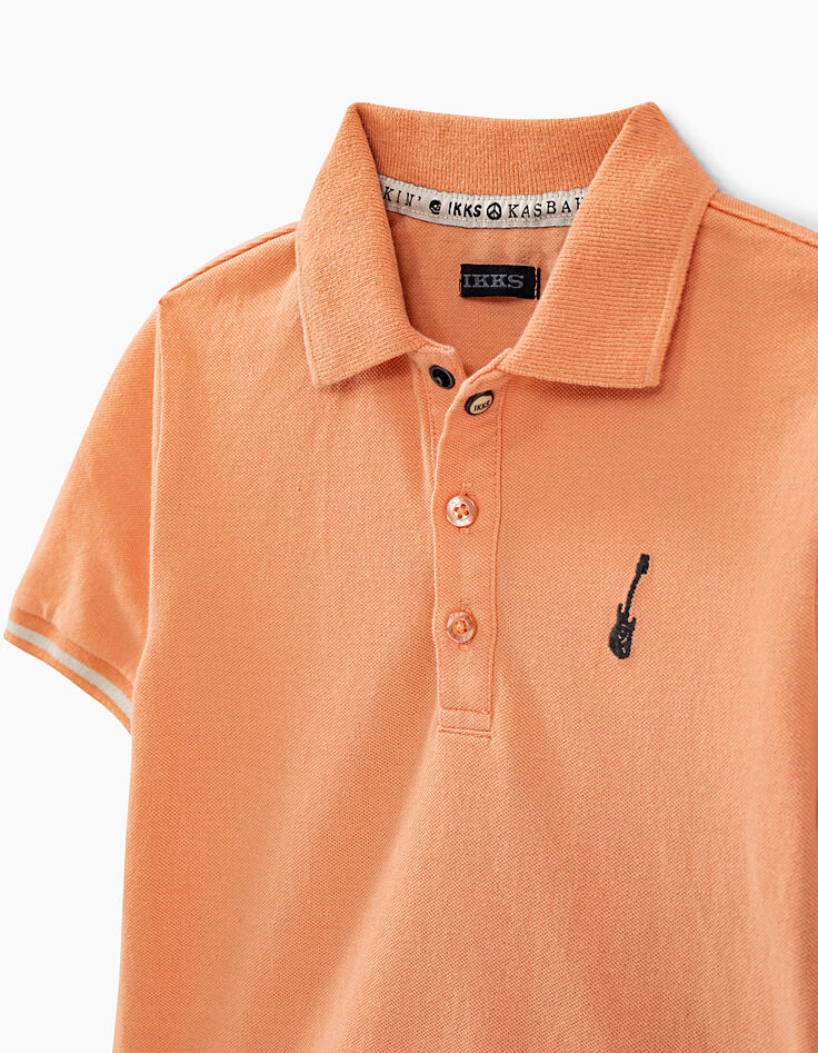 Polo orange blanchi printé dos garçon -4