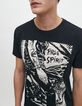 Tee-shirt noir &agrave; visuel tattoos rock Homme-5
