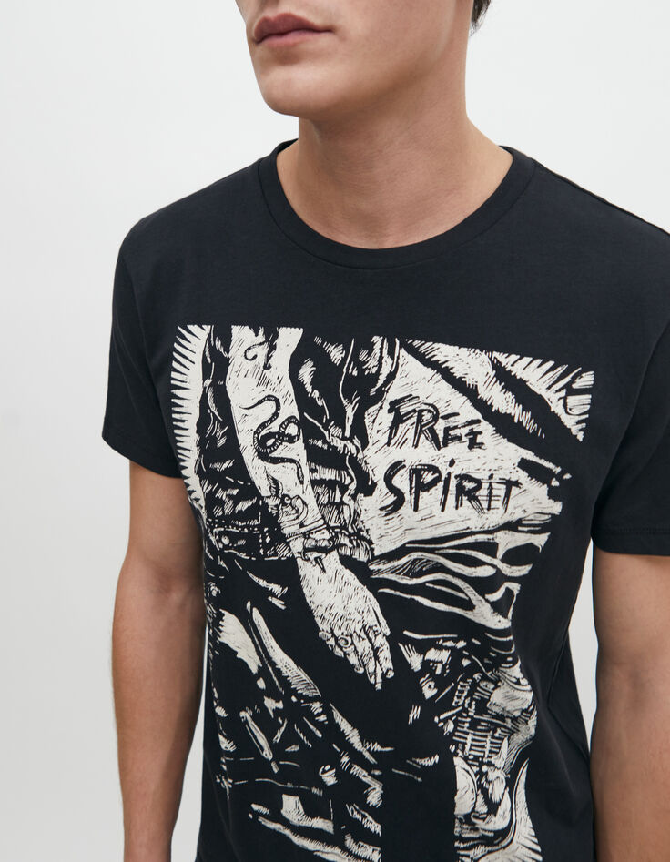 Tee-shirt noir &agrave; visuel tattoos rock Homme-5