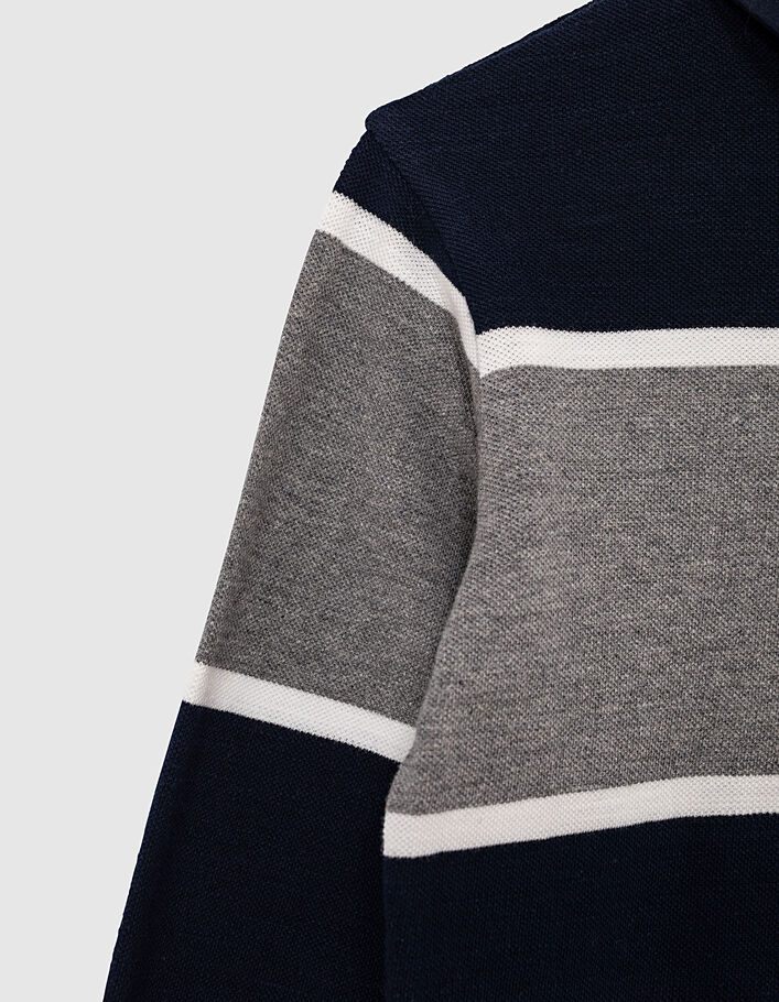 Boys’ navy, grey and white colour block-style polo shirt  - IKKS