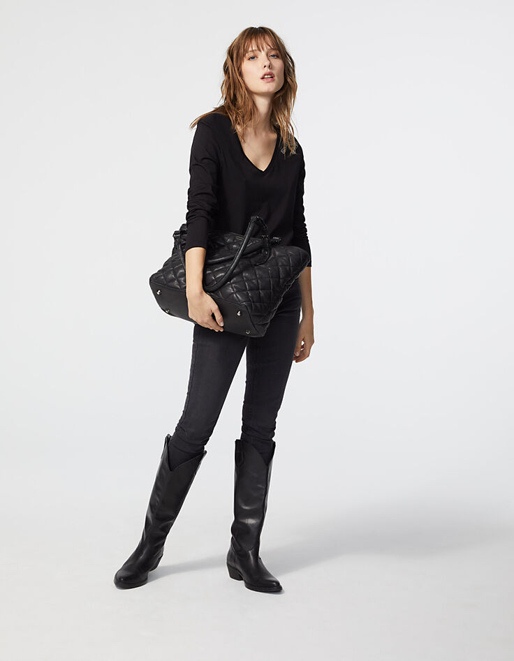 Women’s black embroidered shoulder long-sleeve T-shirt-6
