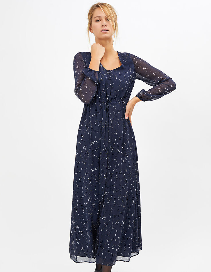 Dunkelblaues Lagarm-Maxikleid-3