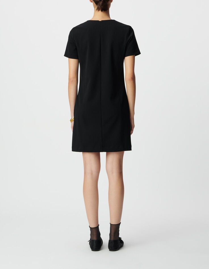 Robe courte noire boutonn&eacute;e devant Femme-2