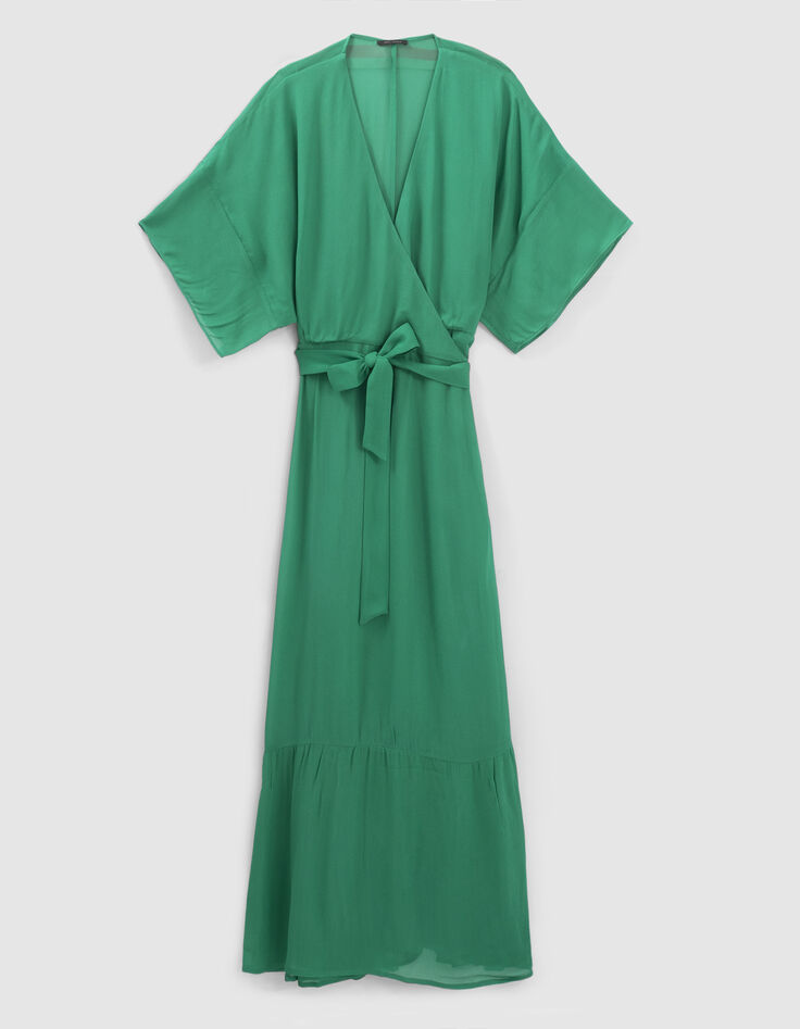 Women’s green wrap long dress-7
