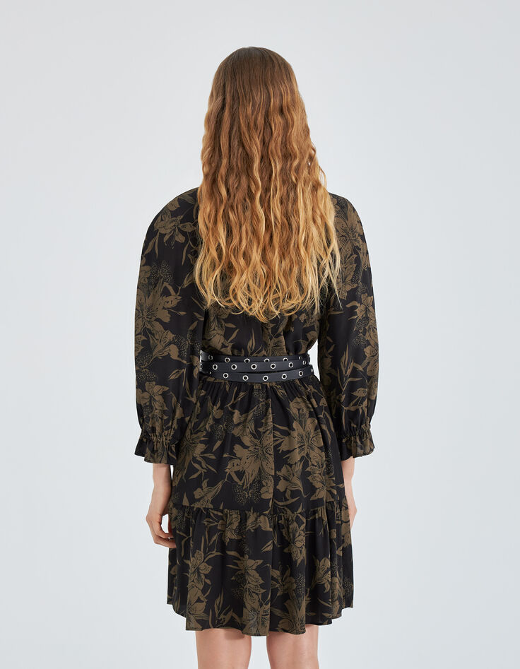 Women’s black lily print dress-3