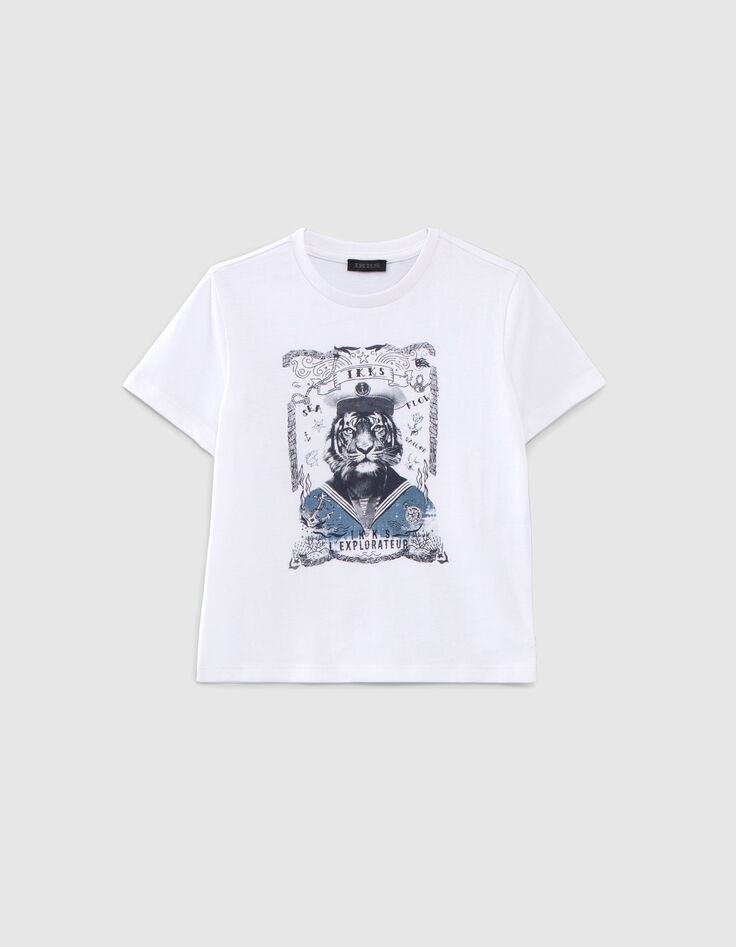 T-shirt blanc coton bio visuel tigre-matelot gar&ccedil;on-1