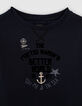 Robe-sweat navy fonc&eacute; molleton &agrave; message velours fille-3