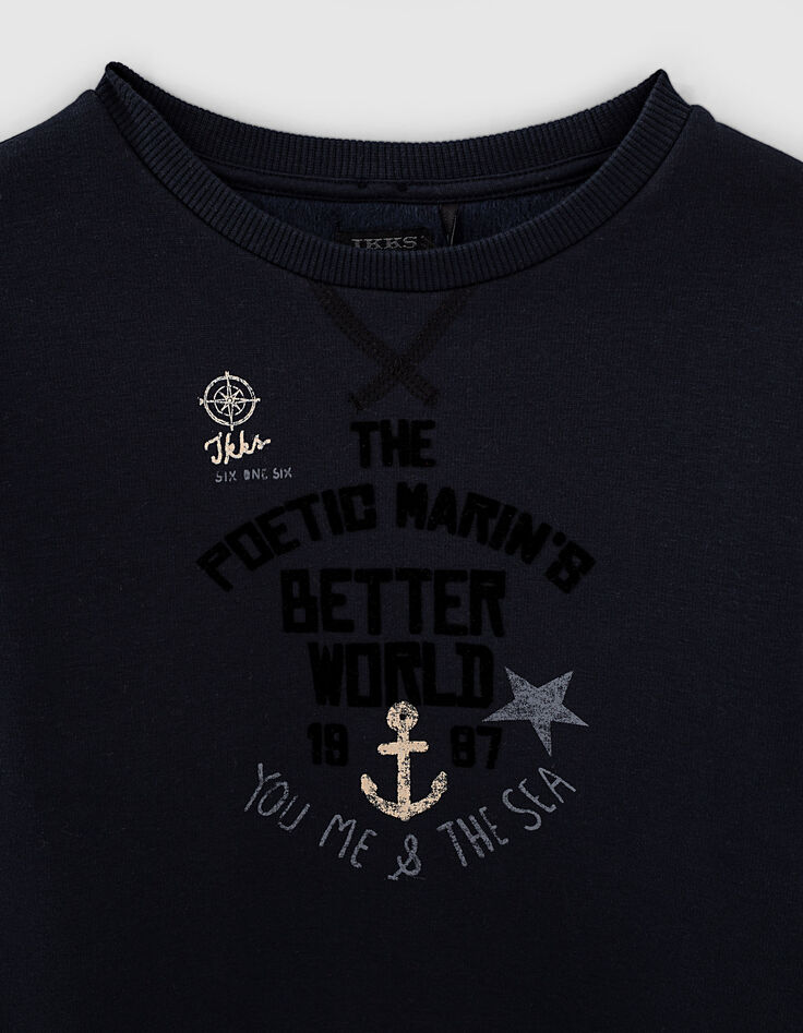 Robe-sweat navy fonc&eacute; molleton &agrave; message velours fille-3