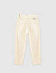 Cremeweiße Mädchenjeans aus Biobaumwolle mit hohem Bund-3
