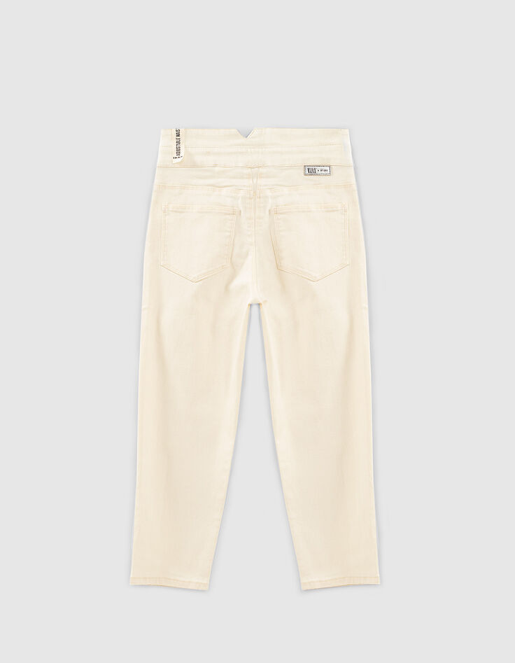 Cremeweiße Mädchenjeans aus Biobaumwolle mit hohem Bund-3 Cremeweiße Mädchenjeans aus Biobaumwolle mit hohem Bund-3