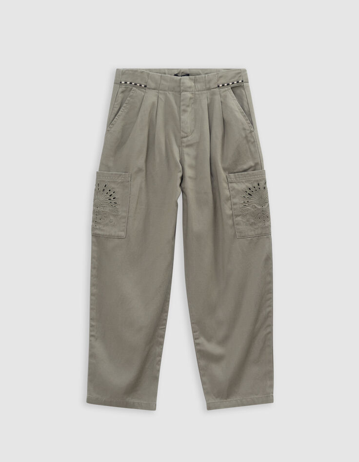 Pantalon BATTLE kaki brodé fille-3