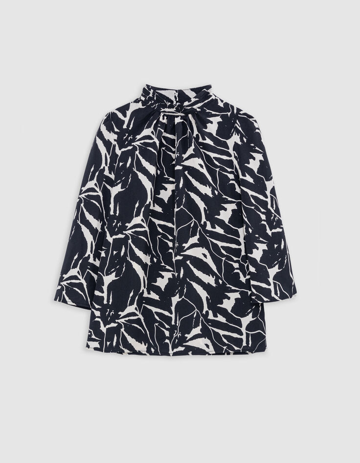 Vloeiende zwarte damesblouse met zebrabloemprint-5