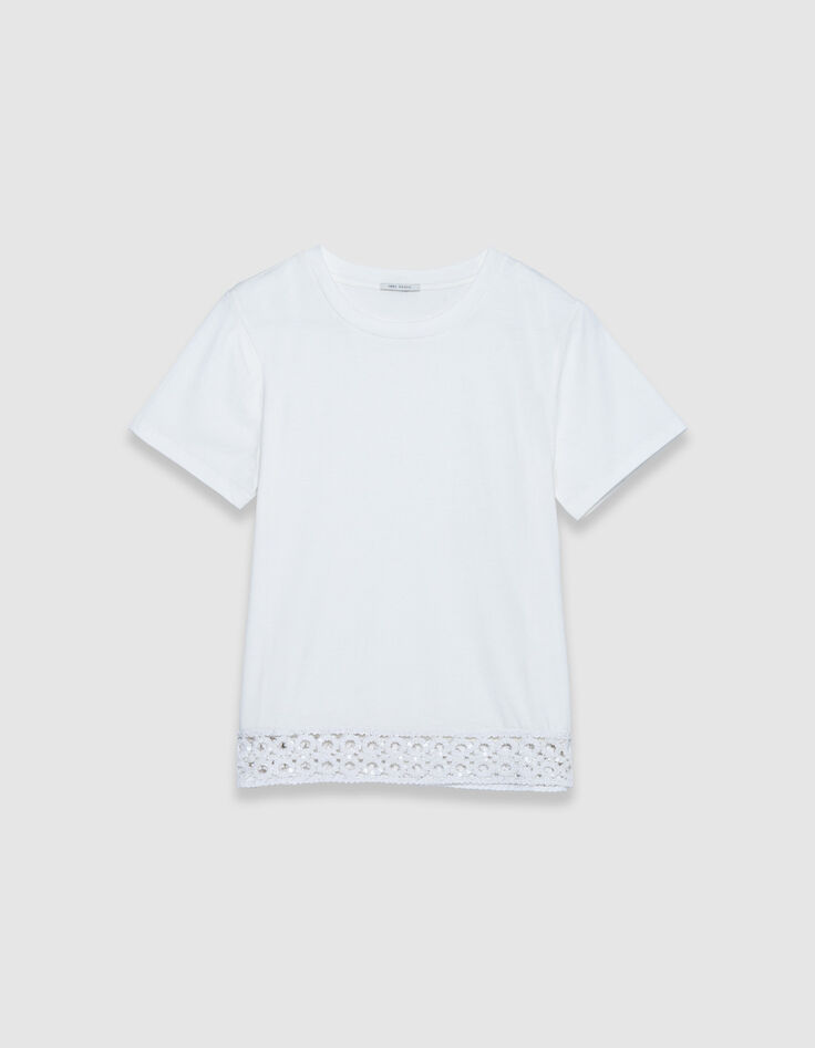 Wit Ronde halslijn T-shirt met gehaakt en pailletten detail Dames-1