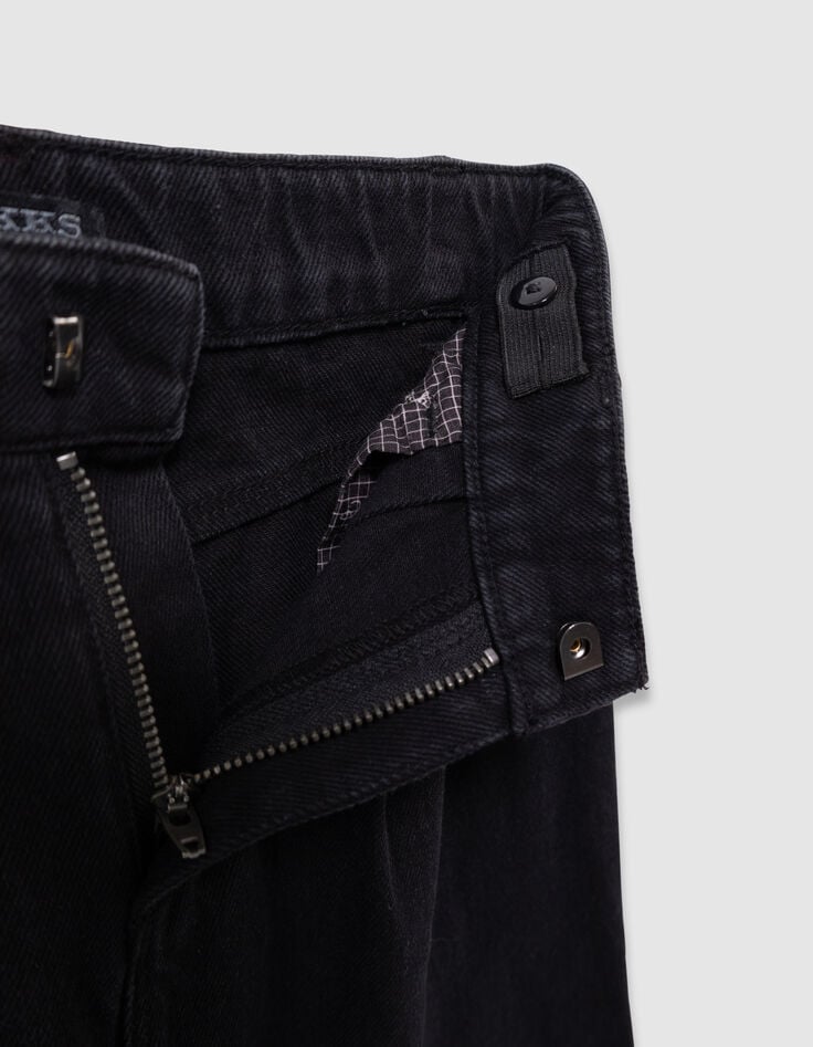 Schwarze weite Mädchenjeans mit Falten und Schleifen-5 Schwarze weite Mädchenjeans mit Falten und Schleifen-5