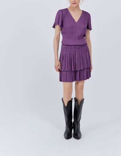 Korte violet jurk met volants micro-plissé Dames - IKKS