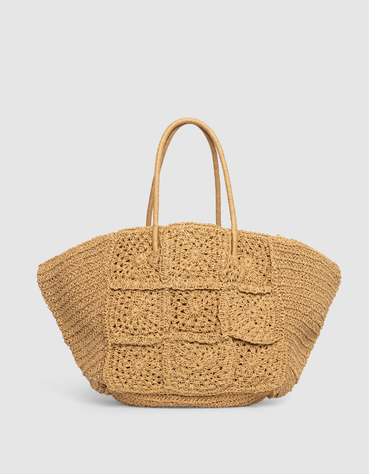 Camel woven raffia-style basket-1 Camel woven raffia-style basket-1