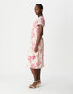 Robe midi &eacute;crue imprim&eacute; fleurs roses Femme-4