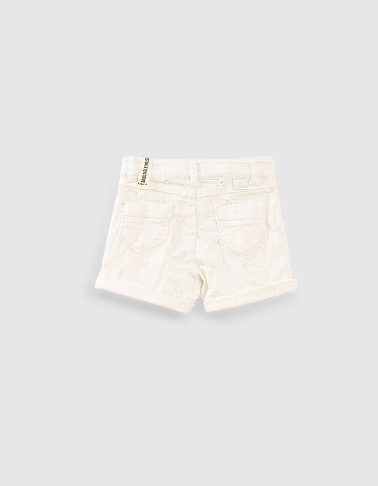 Girls&rsquo; off-white denim shorts with placed wear-4