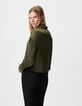 Kaki vloeiend overhemd lange mouw cropped Dames-3 Kaki vloeiend overhemd lange mouw cropped Dames-3