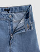 Short en jean bleu bords frangés fille-9