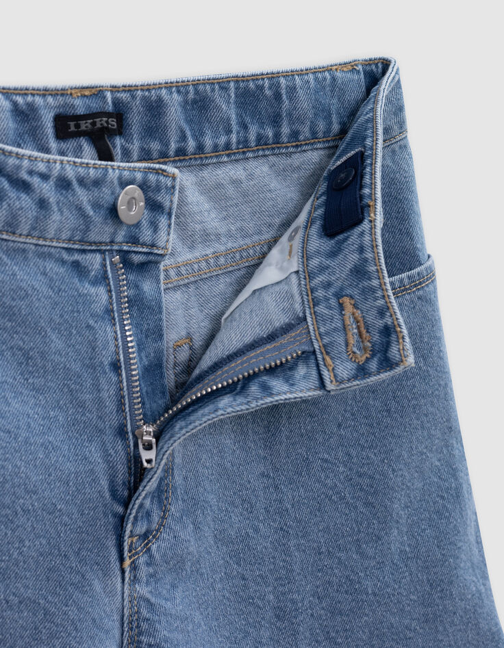 Short en jean bleu bords frangés fille-9