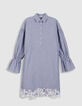 Blue striped shirt dress with lace for women-6