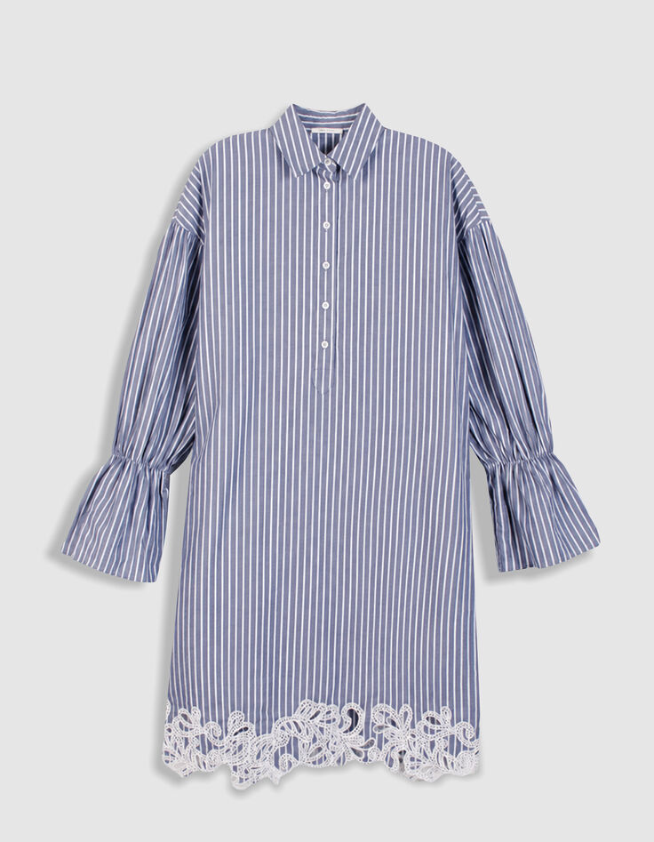 Blue striped shirt dress with lace for women-6