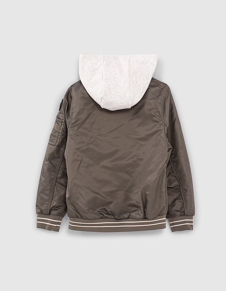 Bomber r&eacute;versible nylon kaki et molleton gris gar&ccedil;on-4