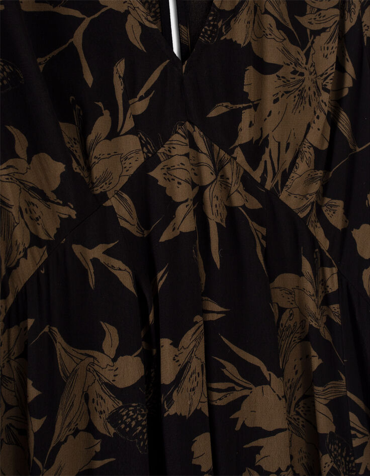 Lange zwarte jurk lelieprint Dames-5