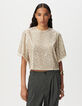 Beige top geborduurde gouden lovertjes vlindermouwen Dames-3