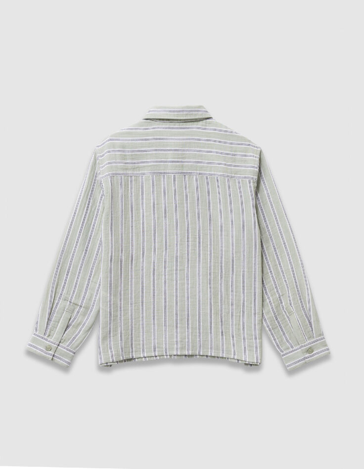 Boy's green striped pattern shirt-3