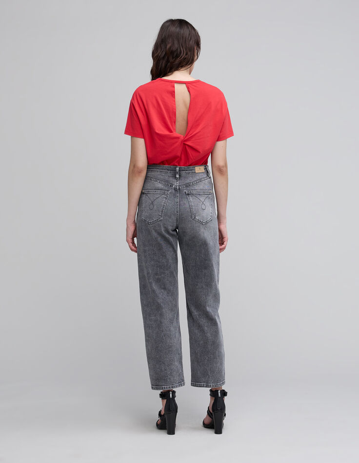 Tee-shirt femme rouge noué en coton bio-3