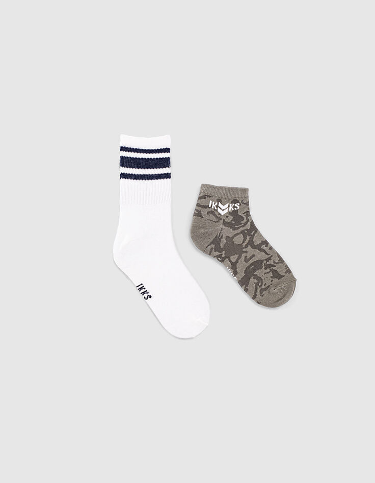 Sokken kaki camouflage en wit geribd jongens -1