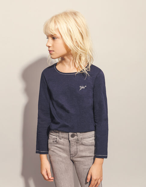 Navy T-shirt Essentials met IKKS geborduurd voor meisjes