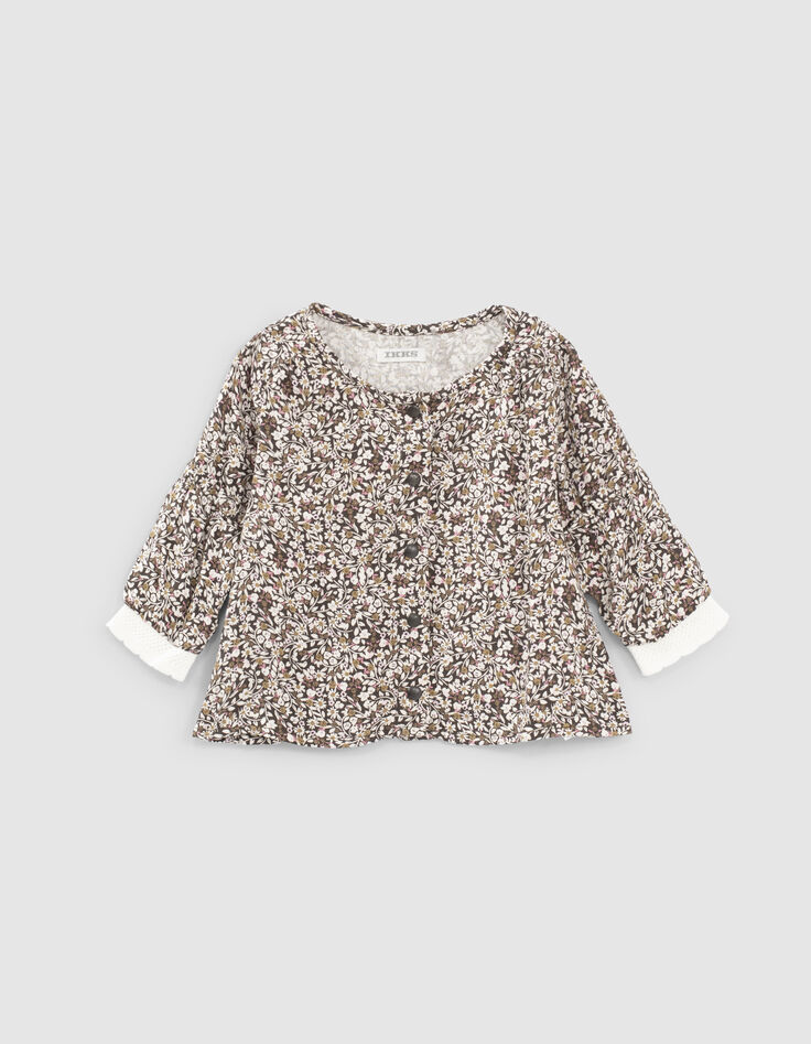 Baby girls’ dark khaki floral print blouse-1