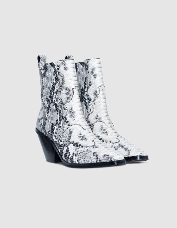 Chelsea boots santiags blanches cuir effet python Femme-4