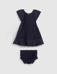 Robe marine brodée avec bloomer bébé fille-3