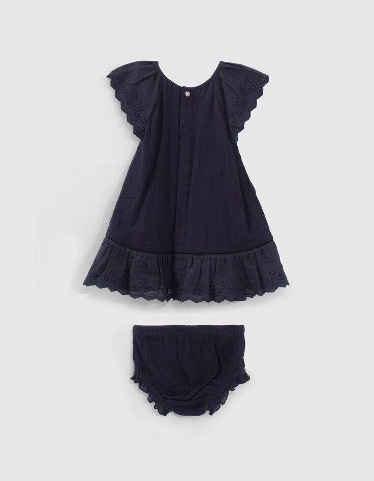 Robe marine brodée avec bloomer bébé fille-3