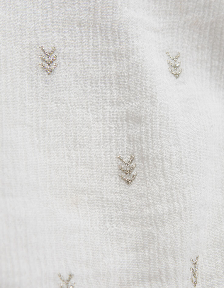 Blouse blanc cass&eacute; broderies dor&eacute;es fille-8