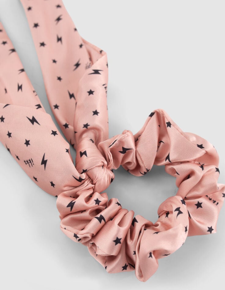 Scrunchie rosa satinado estrellas y rayos ni&ntilde;a-4