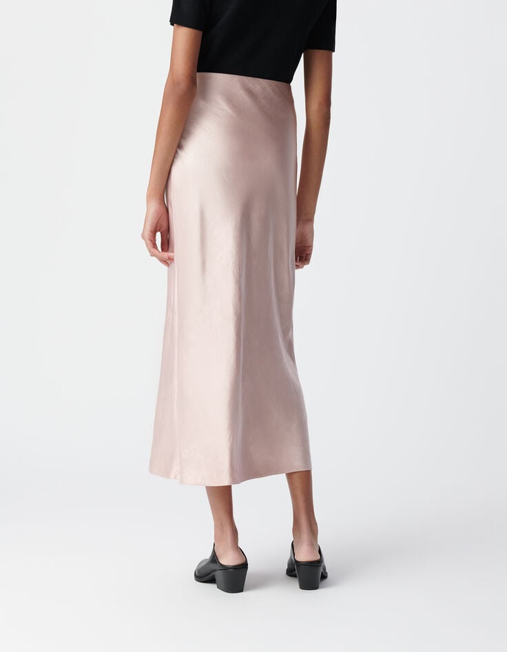 Jupe longue rose satin&eacute;e-3