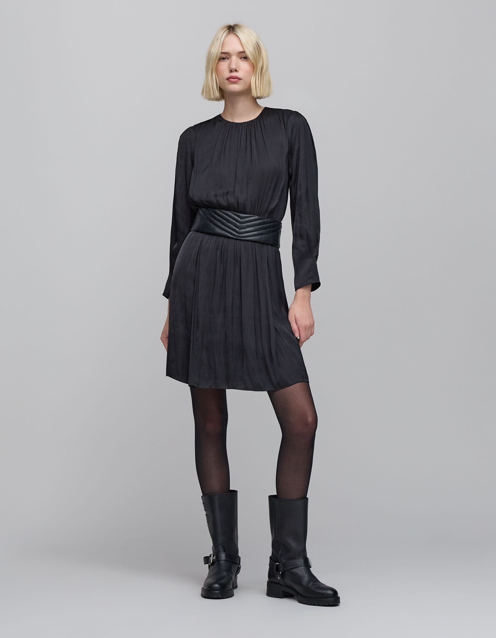Ceinture robe noire cuir matelassage chevrons 1440 Femme IKKS