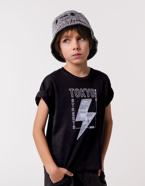 Camiseta negra rayo lenticular niño - IKKS