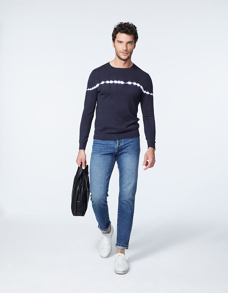 Pull indigo avec rayure effet tie and dye Homme-6