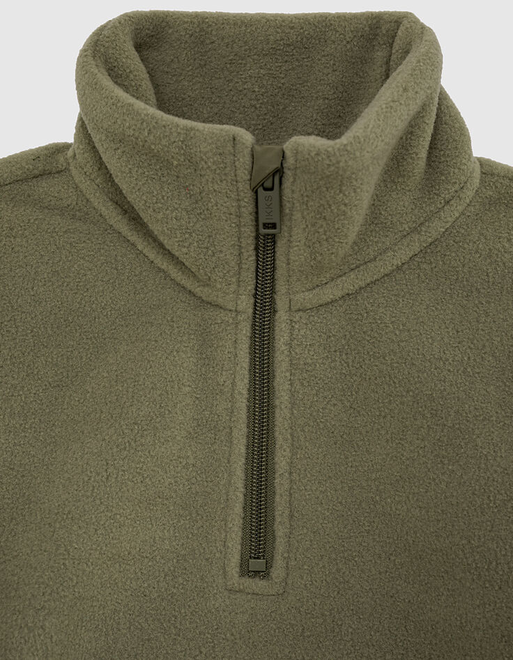 Sudadera caqui polar cremallera y bolsillo canguro niño -4