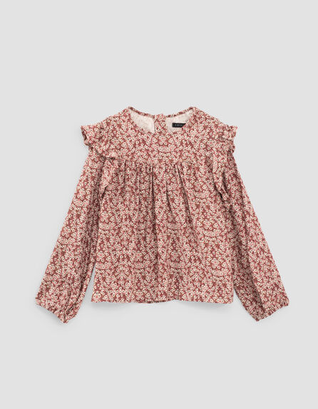 Oudroze blouse flou bloemenprint meisjes
