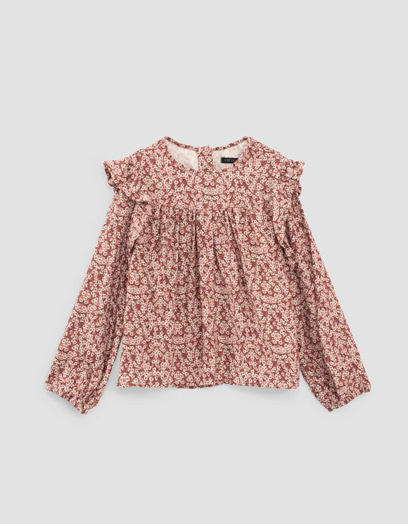 Girls’ rosewood blurry floral print blouse