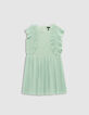 Water green iridescent pleated dress for girl-1